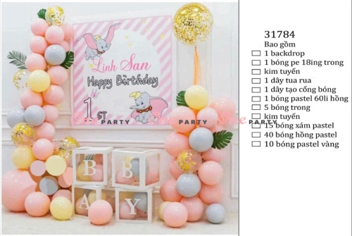 31784 Set bóng trang trí voi con hồng - bộ