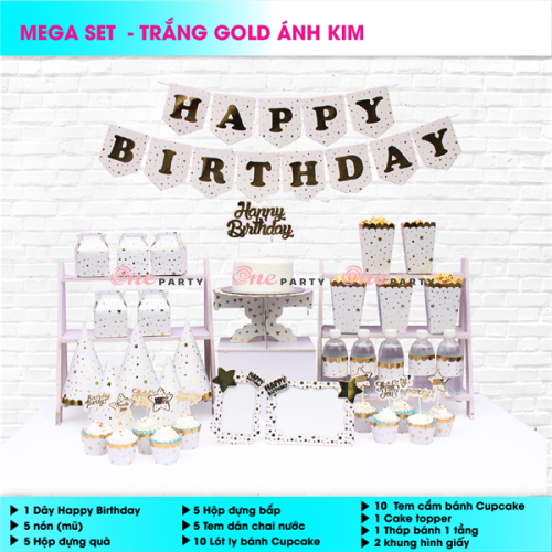 Set 5 món Trắng Gold ánh kim