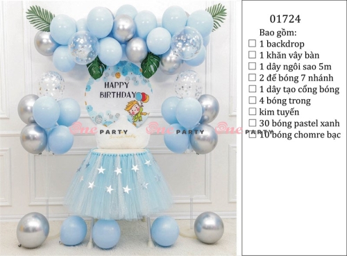 01724 set bóng xanh pastel + bé trai ngồi - bộ
