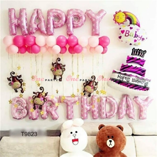 T9823 set bóng bánh kem và khỉ hoa đào