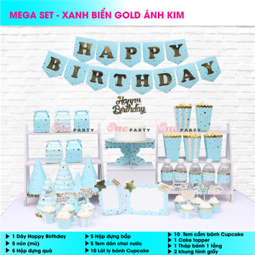 Set 5 món Xanh dương Vàng ánh kim