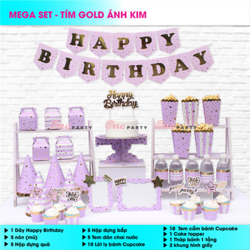 Sét 5 món TÍM VÀNG ánh kim ( Bộ )