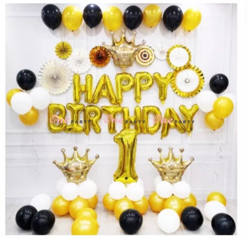 01745 Set bóng HPBD vàng và vương miện - bộ