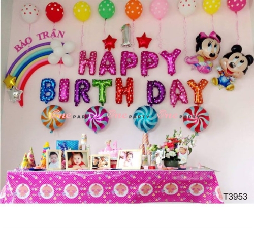 T3953 set bóng cầu vồng và chuột mickey ngồi