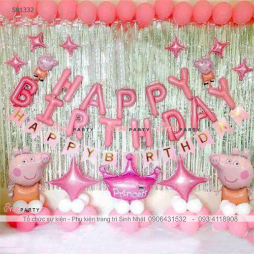S01332 Set bóng trang trí heo peppa hồng - bộ