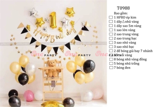 T0988 Set bóng cờ nhũ màu vàng - bộ