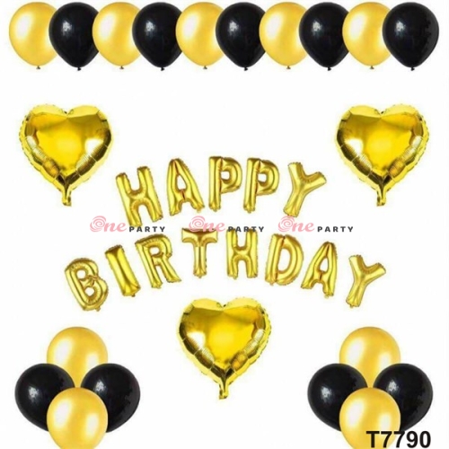 T7790 set bóng HPBD vàng và tim lớn