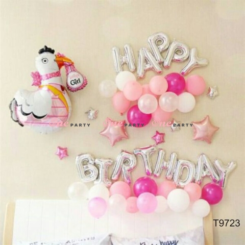 T9723 set bóng gà hồng và HPBD bạc