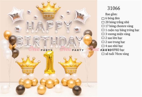 31066 Set bóng HPBD bạc & VM vàng - bộ