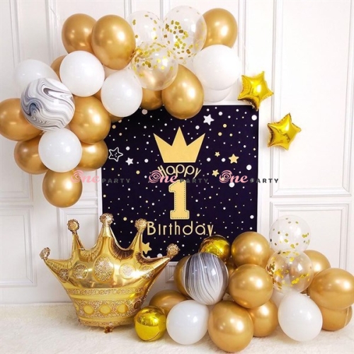 T01121 Sét bóng trang trí vương miện vàng - bộ