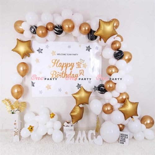 31998 Set bóng hpbd trắng vàng chomre - bộ
