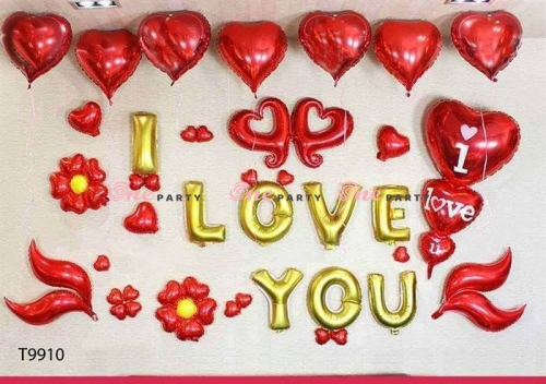 T9910 set bóng I LOVE YOU vàng tim đứng