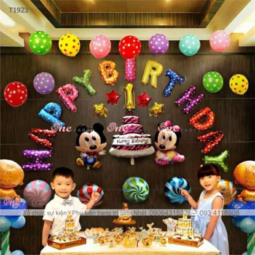 T1923 set bóng HPBD đủ màu và mickey ngồi