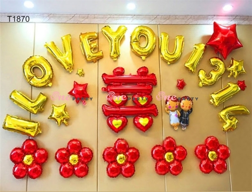 T1870 set bóng I LOVE YOU vàng và chữ HỶ