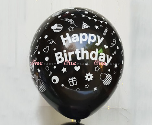 Tròn 10in đen in HPBD trắng - túi/50 cái