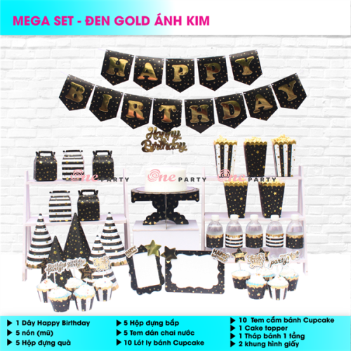 Set 5 món màu Đen Vàng Gold ánh kim (bộ)