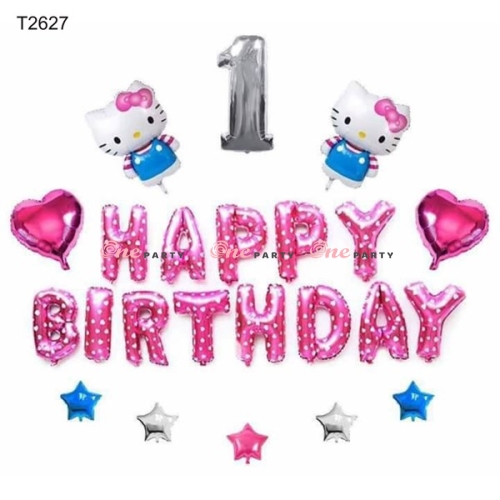 T2627 set bóng mèo kitty và số 1 màu bạc
