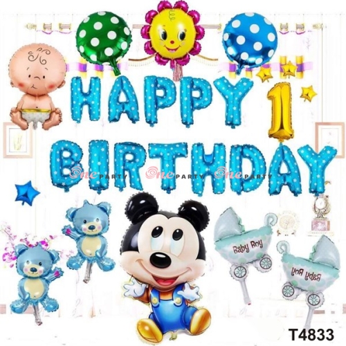 T4833 set bóng mickey và hoa mặt cưới hồng